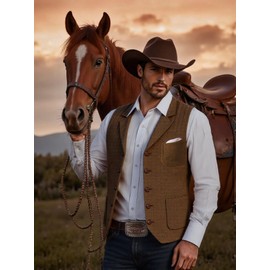 Chaleco retro con cuello en V para hombre, de lana de tweed, de ajuste regular, para chamarra, Azul/claro, Medium