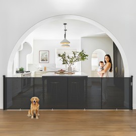 Upgrade Retractable Baby Gates Extra Wide (200" W x 42" H), 200 inch Reinforced Retractable Dog Gate to Prevent Crawling Through, Retractable Gate Outdoor/Indoor, Real One-Handed Operation, Black