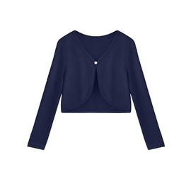 Arshiner Girls' Open Front Cardigan for Children, Knitted Bolero with Long Sleeves and Button Closure, navy blue