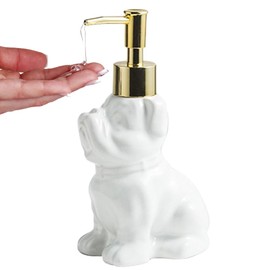 Ceramic Soap Dispenser Dog Shaped Refillable Hand Dish Soap for Bathroom or Kitchen Sink,Cute Puppy Liquid Soap Dispenser 9.88oz/280ml (White)
