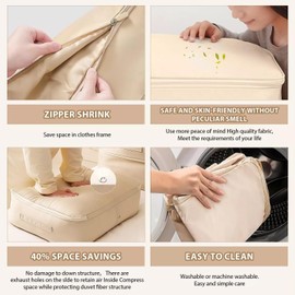 SANHIGHEND 2024 New Upgrade Compressing Bag, Ultra Space-Saving with Zip, Self-Compression Organiser, for Duvets, Clothes, Bedding, Dustproof (Beige, L (54 x 42 x 30 cm)