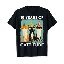 10 Years Of Cattitude 10th Birthday Cat Lover 10 Years Old T-Shirt for Men Women Kids