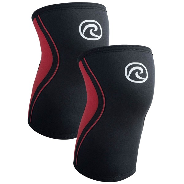 Rehband Knee Support 3 mm Neoprene, Lightweight Knee Support for Men and Women, Bandage Knee for Endurance Sports, Breathable Sports Bandage, Colour: Black/Red, 1 Pair, Size: S