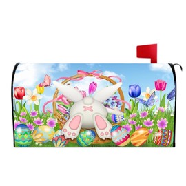 bllesqelax Easter Mailbox Cover Magnetic Standard Size 21 x 18 inch Spring Rabbit Colorful Eggs Magnetic Mailbox Cover Waterproof Post Box Magnetic Covers for Garden Patio Easter Decoration