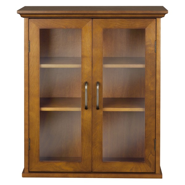Elegant Home Fashions Avery Removable Wooden 2 Door Wall Cabinet with Storage, Oiled Oak