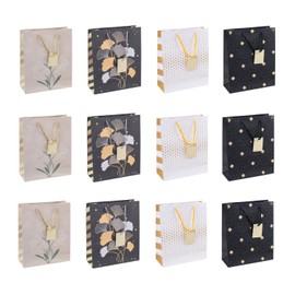 DONAU HOME Geschenktüte/Laminiert/ 25x30x10cm/ Ganzjährig/Verschiedene Muster/Bruchsicher/Elegant/Mit Henkel/Geschenk/Mitbringsel/Feier/ 12 Stück im Pack/Farbmix