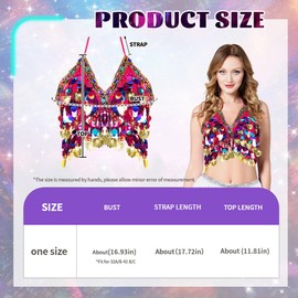Baisdan Sequin Belly Dance Bra Top with shell Sparkle Halter Tassel Latin Belly Dance Crop Top for Club Carnival Rave Party Costume