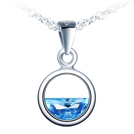 MICMIF Women's 925 Sterling Silver Sea Ocean Blue Crystal Round Pendant Silver Sea Leveler Necklace for Women Girls Jewellery Gifts, Crystal Sterling Silver Fabric Crystal Sterling silver, Crystal