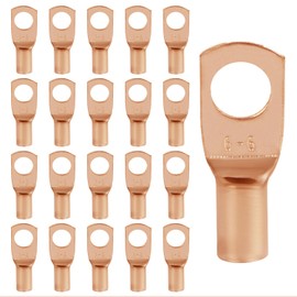 20-Pack Cable Lugs Set - 6mm² Pipe Terminals & M6 SC Ring Terminals, Thickened Galvanised Copper, Uninsulated for Car/Industrial Electrical(Golden, SC6-6)