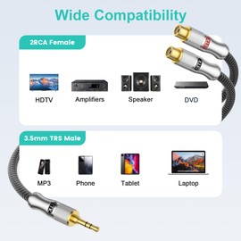 EMK Stereo Audio Cable 3.5mm Male to 2 RCA Female Gold Plated RCA Y Splitter for Smartphone MP3 Tablets HiFi Stereo 0.3M