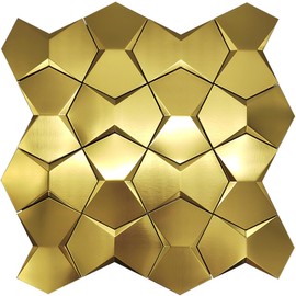 Blujellyfish 3D Gold Tile Metallic Long Hexagon Tile 3D Wall Panels for Kitchen Bathroom Backsplash Wall, Accent Walls (Pack of 5)
