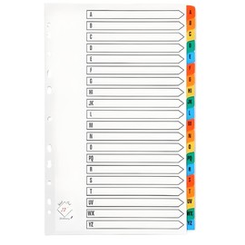 A4 A-Z Divider Multi Coloured Tabs Alphabetical Mylar (Pack of 10)