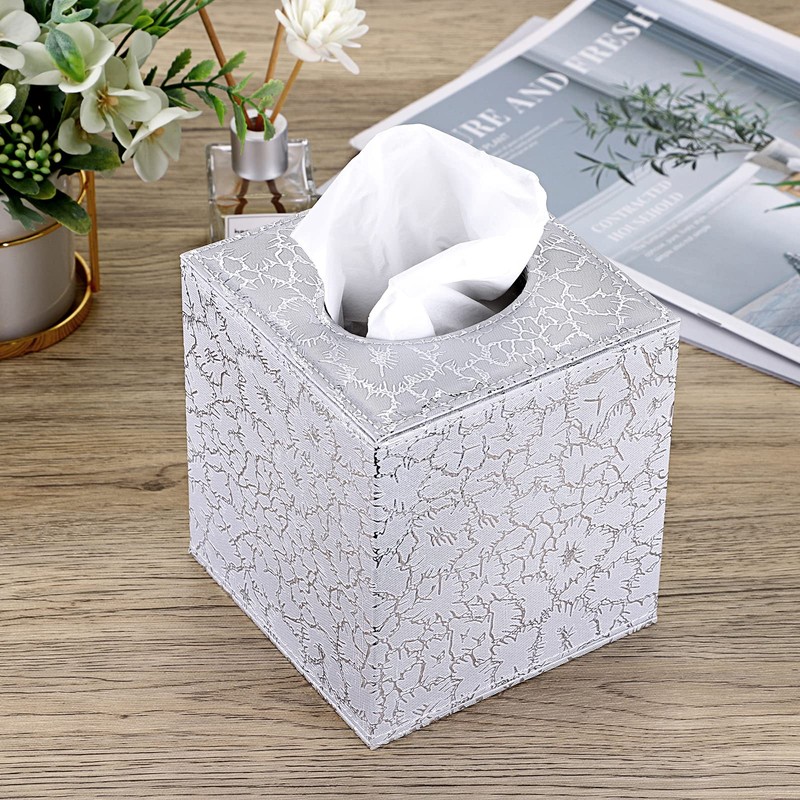 BTSKY Square PU Leather Tissue Box Cover - Stylish Cube