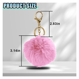 LHDOS Fluffy Plush Ball Car Keychain, Cute Car Charm for Women Girl, Car Decoration Key Ring for Purse, Handbag, Backpack (Pink)