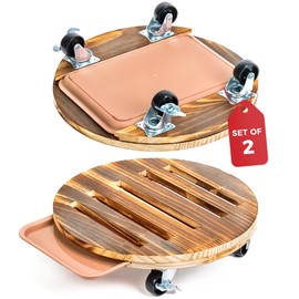 Bamworld Plant Caddy 12 Inch Wood Dolly with Drainage Tray 2 Pack