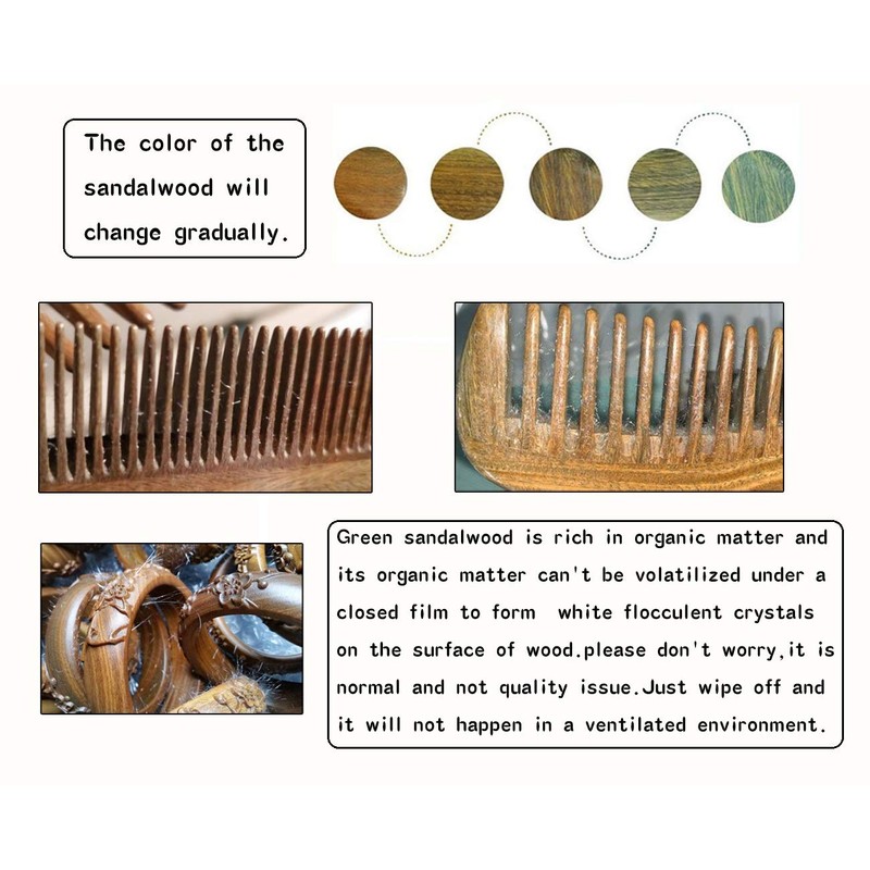 YunZh Wide Tooth Comb and Fine Tooth Combs,Sandalwood Buffalo Ox