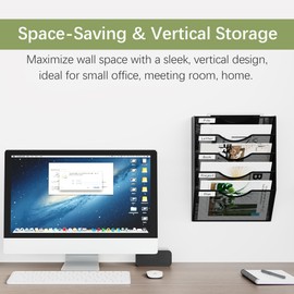 EasyPAG 5 Pocket Mesh Wall File Organizer, Hanging Paper Folder Holder with Classify Label, Vertical Wall Mount Mail Organizer for Office Home Classroom, Black