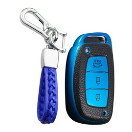 KUNIO Car Key Case Protector fit for Hyundai Elantra I10 I30 IX45 Santa Fe Kona ioniq Tucson Sonata Accessories Key Cover TPU Leather Texture Keyless Key Cover Key Fob A Blue