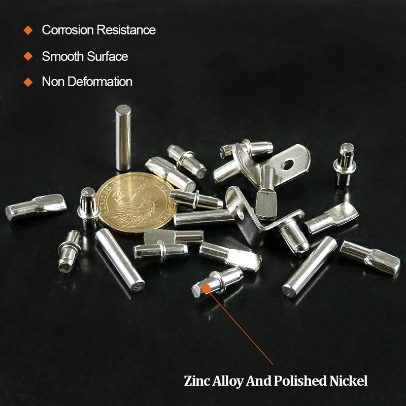 Rustark 120 Pcs 4 Styles Nickel Plated Shelf Pins Bracket