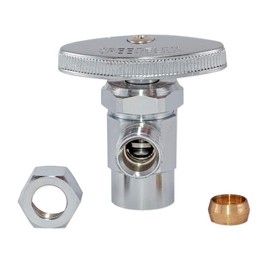 Eastman 3/8 Inch OD x 1/2 Inch Nom. Sweat Multi-Turn Brass Sweat Inlet Angle Stop Valve with Removable Metal Handle, Brass Plumbing Fitting, Chrome, 04387LF