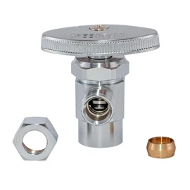 Eastman 3/8 Inch OD x 1/2 Inch Nom. Sweat Multi-Turn Brass Sweat Inlet Angle Stop Valve with Removable Metal Handle, Brass Plumbing Fitting, Chrome, 04387LF