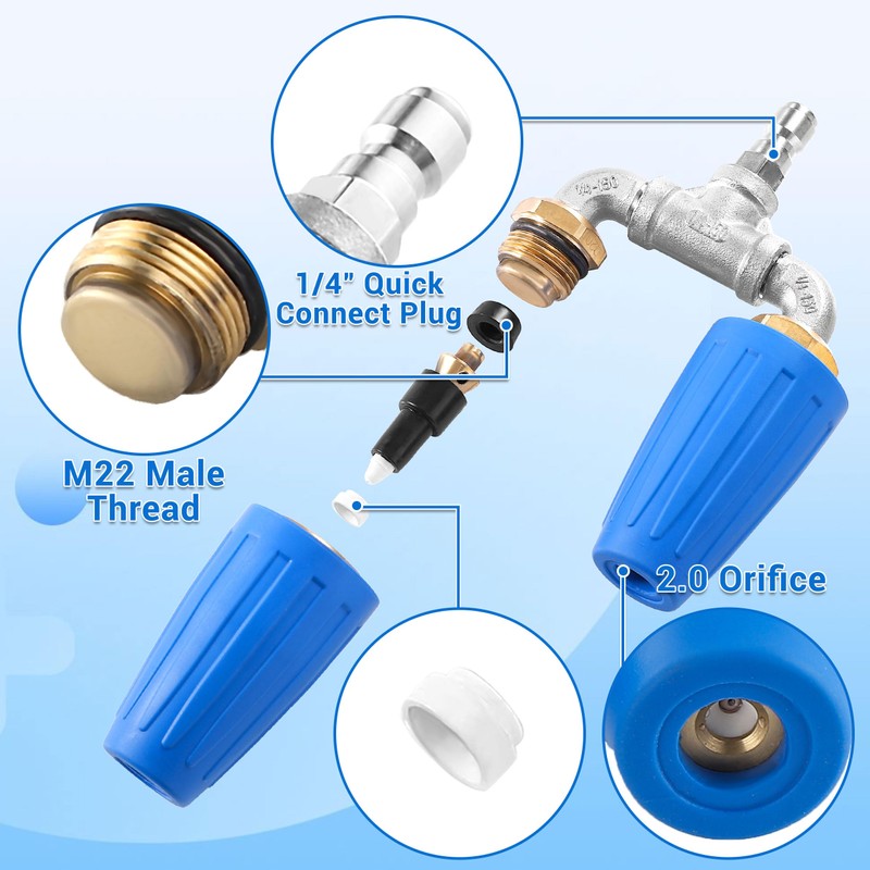EZALOR Dual Turbo Nozzle Pressure Washer, 360°Rotating Turbo Nozzle with
