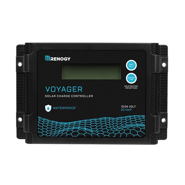 RENOGY PWM Solar Charge Controller, 20 A 12 V, Waterproof LCD Screen, For Marines, Outdoors, Sleeping in Car, Disaster Prevention, Earthquake Power Outages, Disaster Prevention, Sleeping in the Car