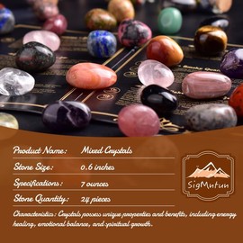SigMntun Polished Healing Crystals Stone Set, 24 Types of 0.6" Handpicked Tumbled Stones for Healing, Reiki, Meditation, Crafting, Home Decor, Ethically Sourced, Mixed Crystals
