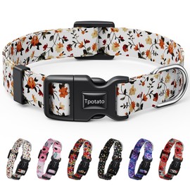 Tpotato Reflective Combination Pattern Girl Dog Collar for Puppy Small Medium Large Breed Dogs,Female Cute Floral Designer Dog Collars,Adjustable Soft Nylon Pet Collar,Quick Release Dog Collar S