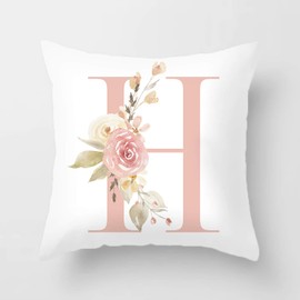 English Alphabet H Decorative Throw Pillow Covers Letter H Floral Pillow Cases White Velvet Soft Square Initial Cushion Covers Outdoor Sofa Couch Bedding Home Pillow Protectors 16x16 (H)