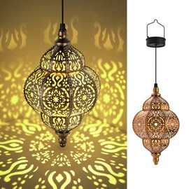 Hapjoy Hanging Solar Lights Outdoor Garden Decor Solar Lantern Waterproof Plastic Moroccan Outdoor Decorations for Patio Pathway Yard Backyard Garden Decorative (1 Pack, Bronze)