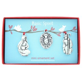 Nativity Scene Set of 3 Pewter Christmas Ornaments in Gift Box