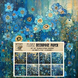 Decoupage Paper Pack (24 Sheets 6"x6") Floral Paradise in Blue # Vintage Styled Pattern Paper for Decoupage, Craft and Scrapbooking