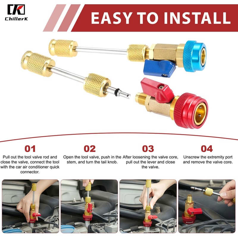 Chillerk 2 Pack R134A Valve Core Quick Remover Installer Tool,High