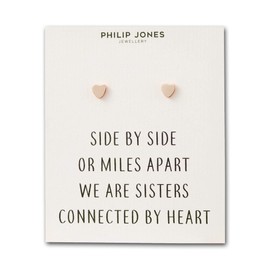 Philip Jones Rose Gold Plated Sister Heart Stud Earrings with Quote Card