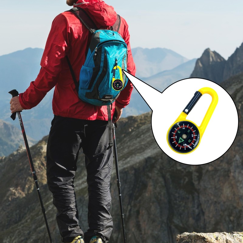 Pack of 6 Compass with Carabiner Hook Compass Key Ring