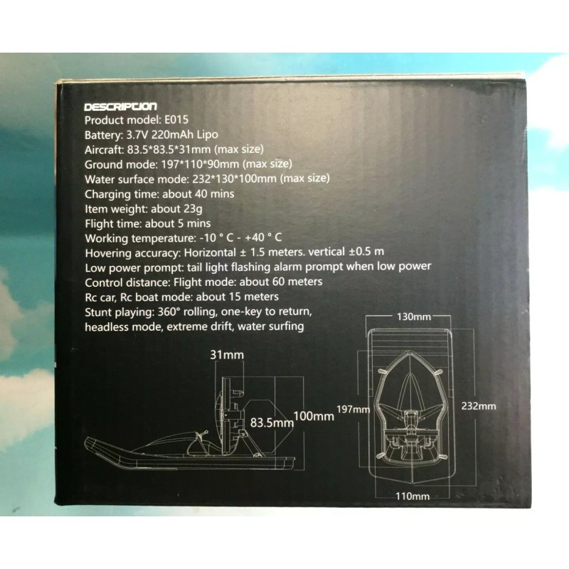 Eachine E015 3 in 1 Quadcopter Hovercraft Boat Altitude Hold