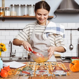 Sanwarm Fall Gnome Orange Buffalo Plaid Absorbent Dish Drying Mat,Autumn Maple Leaves Microfiber Pad for Kitchen Counter, Coffee Bar Decor, Heat Resistant and Reversible,16" x 18"