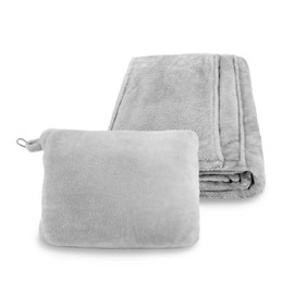 12BOTTLE 4 in 1 Travel Compact Blanket Pillow Super Soft Velvet with Luggage Sleeve and Backpack Clip, Gray, 60"W x 45"H by Cozy Throw Blanket for Home, Office, Travel by REGAL ESTATE