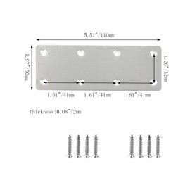 Pastlla 4 Pcs Flat Straight Brace Brackets, Stainless Steel Shelf Bracket Support Joint Fastener Brackets Fixing Joining Plate for Furniture, Shelves, Cabinet, Table (5.51"×1.97"/140×50mm, Silver)