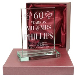 De Walden 60th Diamond Wedding Anniversary Couple Glass Celebration Gift 60 Years Married Gifts