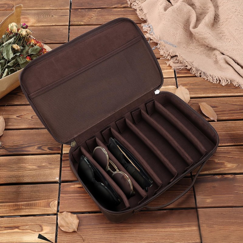 Polare Full Grain Leather Travel Sunglasses Organizer Case, Multiple Pairs