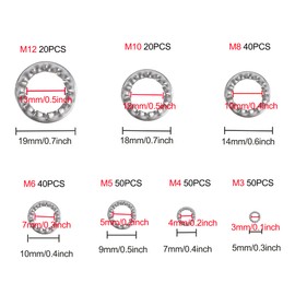 QIMEI-SHOP Locking Washers Starlock Inner Tooth Washers Stainless Steel M3 M4 M5 M6 M8 M10 M12 Locking Washer Assortment Set 270 Pieces