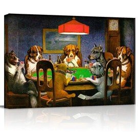 Canvas Print Wall Art - Pokers Dogs Dogs Playing Cards - Wall Decor Modern Artwork Paintings Pictures for Living Room Stretched and Framed Ready to Hang - 12" x 16"