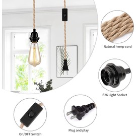 SHIWEIDA Industrial 15ft Pendant Light Cord -Plug in Hanging Light Fixture, 15FT Farmhouse Pendant Lamp Lights Cord with Switch Cord for Kitchen Island Bedroom Living Room
