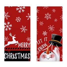 Merry Christmas Snowflake Snowman Kitchen Dish Towels Set of 2, Xmas Winter Reindeer Absorbent Dish Cloths for Washing and Drying Dishes, Hand Towels for Bathroom, Tea Towels for Kitchen, 18x26