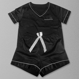 Women's Summer Pajama Set, Short Sleeve V Neck Ice Silk Sleepwear Comfortable Shorts Home Wear Soft Breathable Nightwear, Satin Pyjamas For Women, Pj Shorts Set, Ladies Comfort Lounge Wear