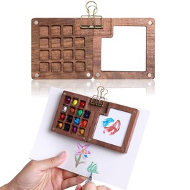 Mini Watercolor Paint Set Wooden Portable Travel Watercolor Kit,15 Grids Mini Paint Palette,Without Paint and Pen 2.95 x 5.9in Pocket Watercolor Set(1PCS)
