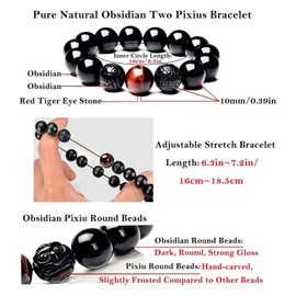 Black Obsidian Bracelet,Feng Shui Black Obsidian Wealth Bracelet for Women Men Couples Handmade Stretch Obsidian Bracelet Bangle with Carved Pixiu Tiger Eye Stone Attract Wealth Money and Good Luck