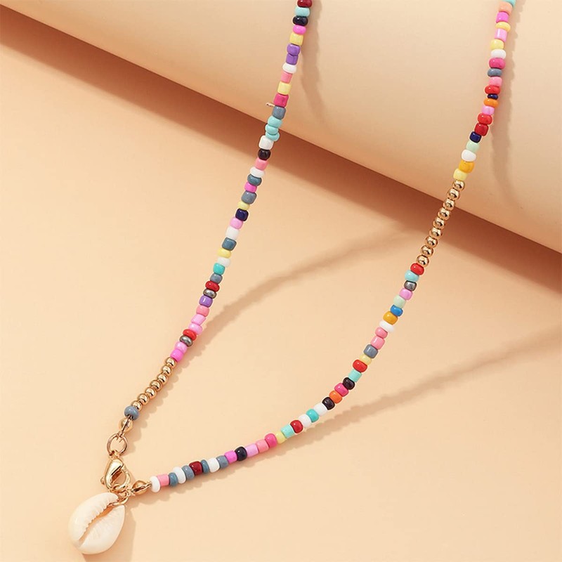 Bufenia Boho Seeds Bead Choker Necklace Multicoloured Shell Pendant Bead